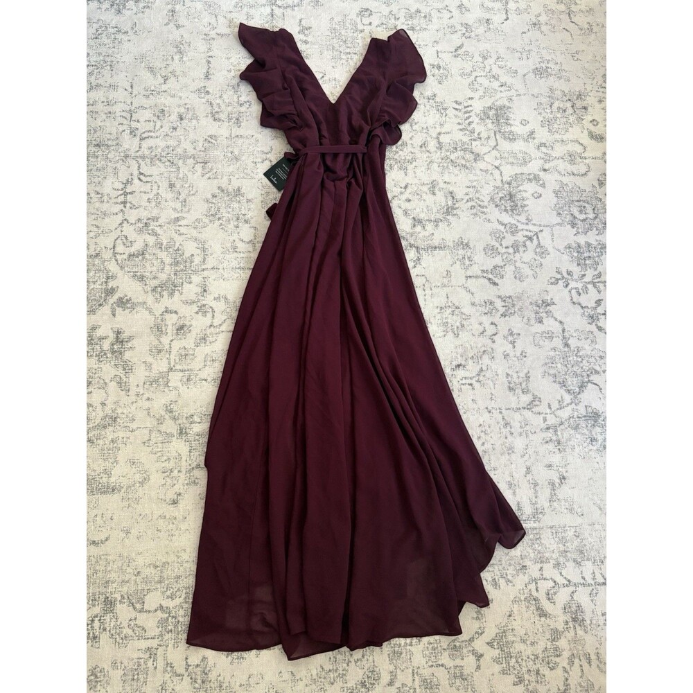 Lulu's Burgundy Ruffled Wrap Maxi Dress - Picture 4 of 8